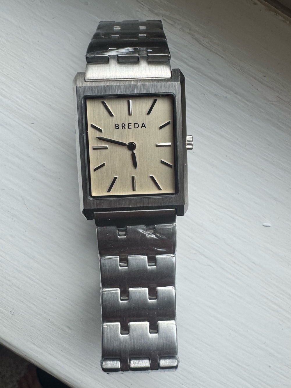 Men's Silver Rectangular Stainless Steel Watch
